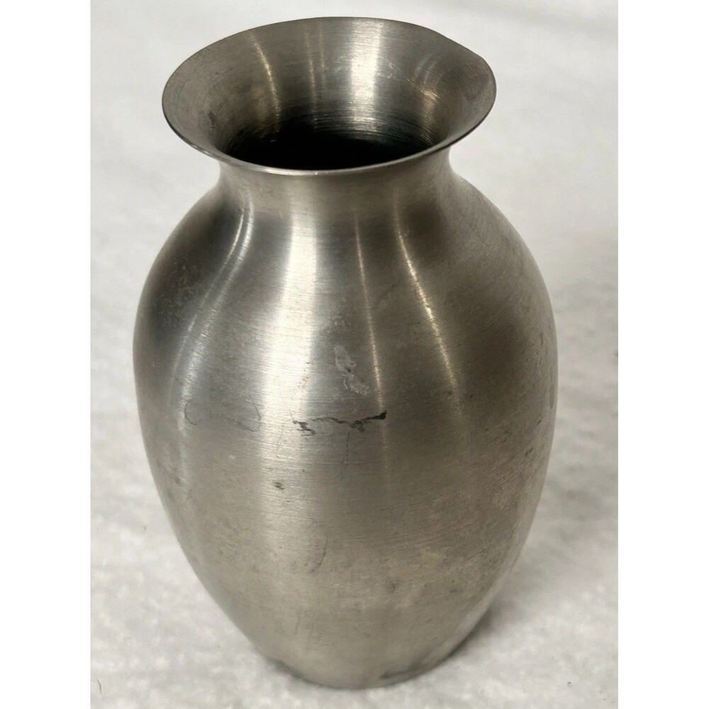 Vintage Danforth Pewter Vase Middleburg Vermont 4 Inches Tall 2.5” Round Signed